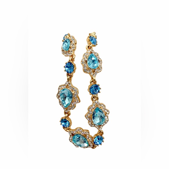 Marchesa Luxury Gold-Tone Bracelet with Aqua & Sapphire Blue Crystals - Picture 3 of 16